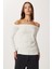 Açık Omuzlu Büzgülü Örme Bluz LUB0272 Kemik 2