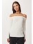 Açık Omuzlu Büzgülü Örme Bluz LUB0272 Kemik 3