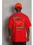 Unisex Oversize Baskılı Bisiklet Yaka T-Shirt - Kırmızı 5