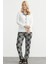 Desen Kombinli Düğmeli Pijama Takım - Ekru 2