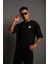 Unisex Bisiklet Yaka Baskılı Oversize T-Shirt - Siyah 1