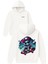 Kaykaycı Uzaylı Tasarım Baskılı Oversize Beyaz Kapüşonlu Sweatshirt 1