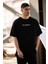 Unisex Bisiklet Yaka Baskılı Oversize T-Shirt - Siyah 2