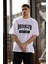 Unisex Bisiklet Yaka Baskılı Oversize T-Shirt - Beyaz 3