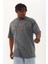 Unisex Oversize Taşlı Bisiklet Yaka T-Shirt - Füme 1
