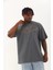 Unisex Oversize Taşlı Bisiklet Yaka T-Shirt - Füme 4