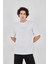 Unisex Jakar Kumaş Rahat Kol T-Shirt - Beyaz 2