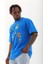 Unisex Oversize Baskılı Bisiklet Yaka T-Shirt - Mavi 2
