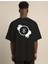 Unisex Bisiklet Yaka Baskılı Oversize T-Shirt - Siyah 2