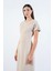 Dianora Yuvarlak Yaka Beli Nervüllü Kısa Kol Elbse Bej 3