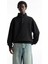 Oversize Yarım Farmuarlı Yakalı Basic Sweatshirt - Siyah 5