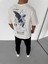 Unisex Bisiklet Yaka Baskılı Oversize T-Shirt - Beyaz 3