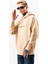Erkek Bej Sweatshirt Oversize Kapüşonlu Baskılı Yumusaçık Kumaşlı 3