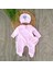 Kız Bebek %100 Pamuklu Pembe Kadife Kumaş Lavanta Çiçeği Tulum Seti Bebek Hediyesi BBK5519 4