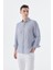 Lacivert Comfort Fit Çizgilli %100 Keten Gömlek 1