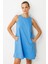 Pamuklu Rahat Kalıp Elbise-Mavi 4