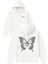Gümüş Kelebek Tasarım Baskılı Oversize Beyaz Kapüşonlu Sweatshirt 1