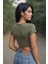 Haki Bisiklet Yaka Slim Fit Crop Top 2
