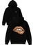 Leopar Rujlu Dudak Tasarım Baskılı Oversize Siyah Kapüşonlu Sweatshirt 1