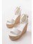 Kadın Dolgu Topuklu Ayakkabı Rahat Yüksek Topuklu (11CM) Beyaz 3