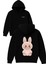 Labubu Krem Tasarım Baskılı Oversize Siyah Kapüşonlu Sweatshirt 1