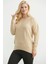 Oversize Önü Verev Triko Kazak - Karamel 3