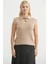Şal Yaka Yarım Düğmeli Triko Süveter - Bej 3
