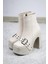 Kadın LATINA12 cm Platform Topuklu Fermuarlı Bot Krem 3