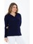 Curve Büyük Beden Pamuklu Likralı V Yaka Basic Düz Uzun Kol Lacivert Bluz 5