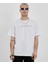 Unisex Bisiklet Yaka Baskılı Oversize T-Shirt - Beyaz 1