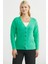 Metal Düğmeli Oversize Triko Hırka - Yeşil 1