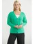 Metal Düğmeli Oversize Triko Hırka - Yeşil 2