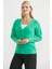 Metal Düğmeli Oversize Triko Hırka - Yeşil 4