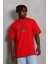 Unisex Oversize Baskılı Bisiklet Yaka T-Shirt - Kırmızı 5