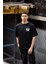 Unisex Bisiklet Yaka Baskılı Oversize T-Shirt - Siyah 1