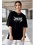 Unisex Bisiklet Yaka Baskılı Oversize T-Shirt - Siyah 1