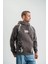 Double Oversize Kapşonlu Şimşek Pano Baskılı Sweatshirt - Füme 1