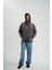 Double Oversize Kapşonlu Şimşek Pano Baskılı Sweatshirt - Füme 3