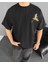 Ön ve Arka Baskılı Oversize Bisiklet Yaka T-Shirt - Siyah 2