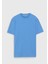 Mavi Düz Bisiklet Yaka Pamuk Karışımlı T-Shirt 1