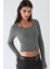 Kadın Yumuşak Iki Parça Örme Bluz & Hırka Takım Koyu Gri 2