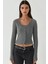 Kadın Yumuşak Iki Parça Örme Bluz & Hırka Takım Koyu Gri 7