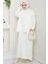 Kapüşonlu Tunik Elbise Triko Takım 1645 - Beyaz 3