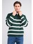Çetinkaya Mentality 5271 Erkek Dik Yaka Çizgili 2/35 Akrilik Triko Zümrüt-Krem 1