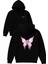 Iskelet Kelebek Tasarım Baskılı Oversize Siyah Kapüşonlu Sweatshirt 1