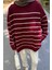 Çizgili Triko Kazak Bordo 3