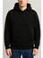 Siyah Baskısız Düz Içi Şardonlu Siyah Kapşonlu Sweatshirt 1