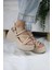 Kadın Paris Kalın Taban 9 cm Ortopedik Sandalet Bej 2