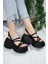 Kadın Paris Kalın Taban 9 cm Ortopedik Sandalet Siyah 4