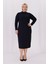 Kadın Siyah Balıkçı Yaka Esnek Burgu Triko Büyük Beden Elbise 1